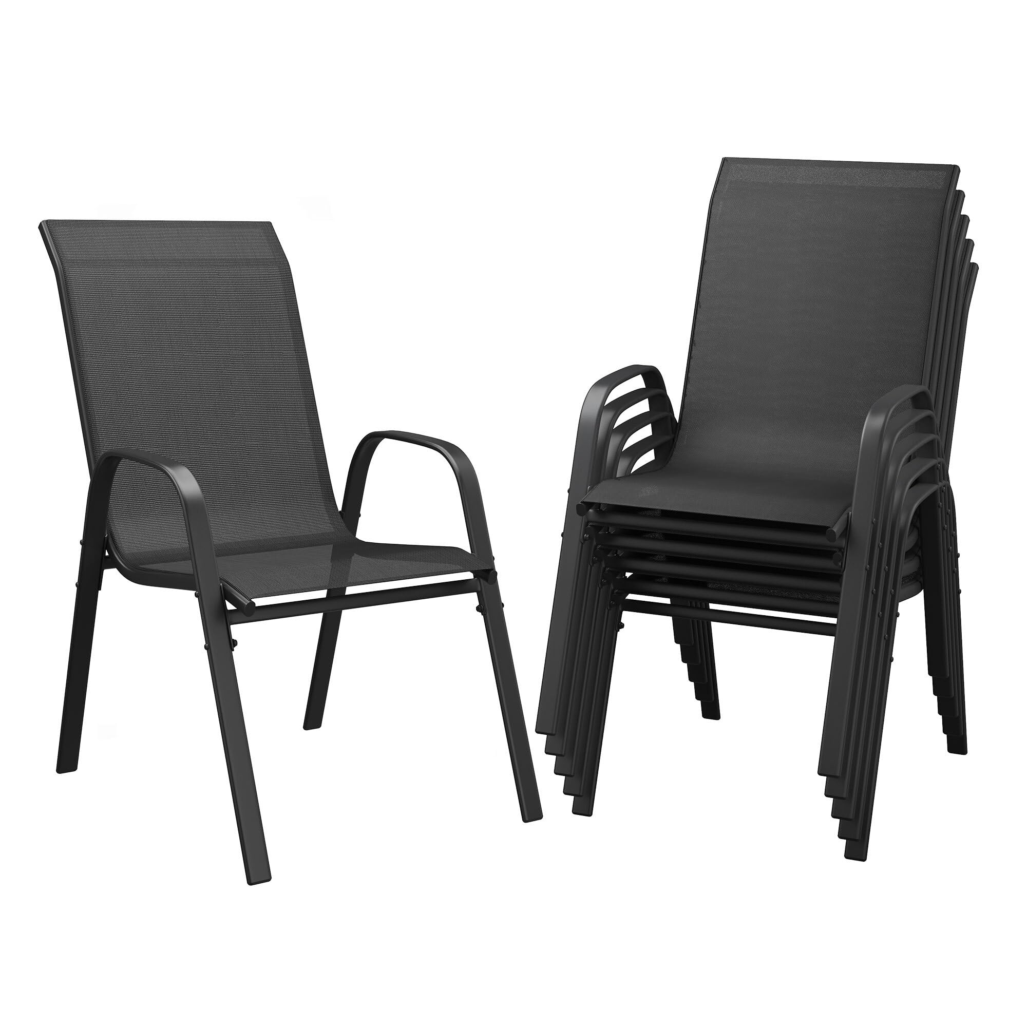 DIFY Patio Chairs Set of 6, Stackable Outdoor Dining Chairs Set with Breathable Textilene High Back and All-Weather Metal Frame for Garden, Backyard, Deck, Dark Grey