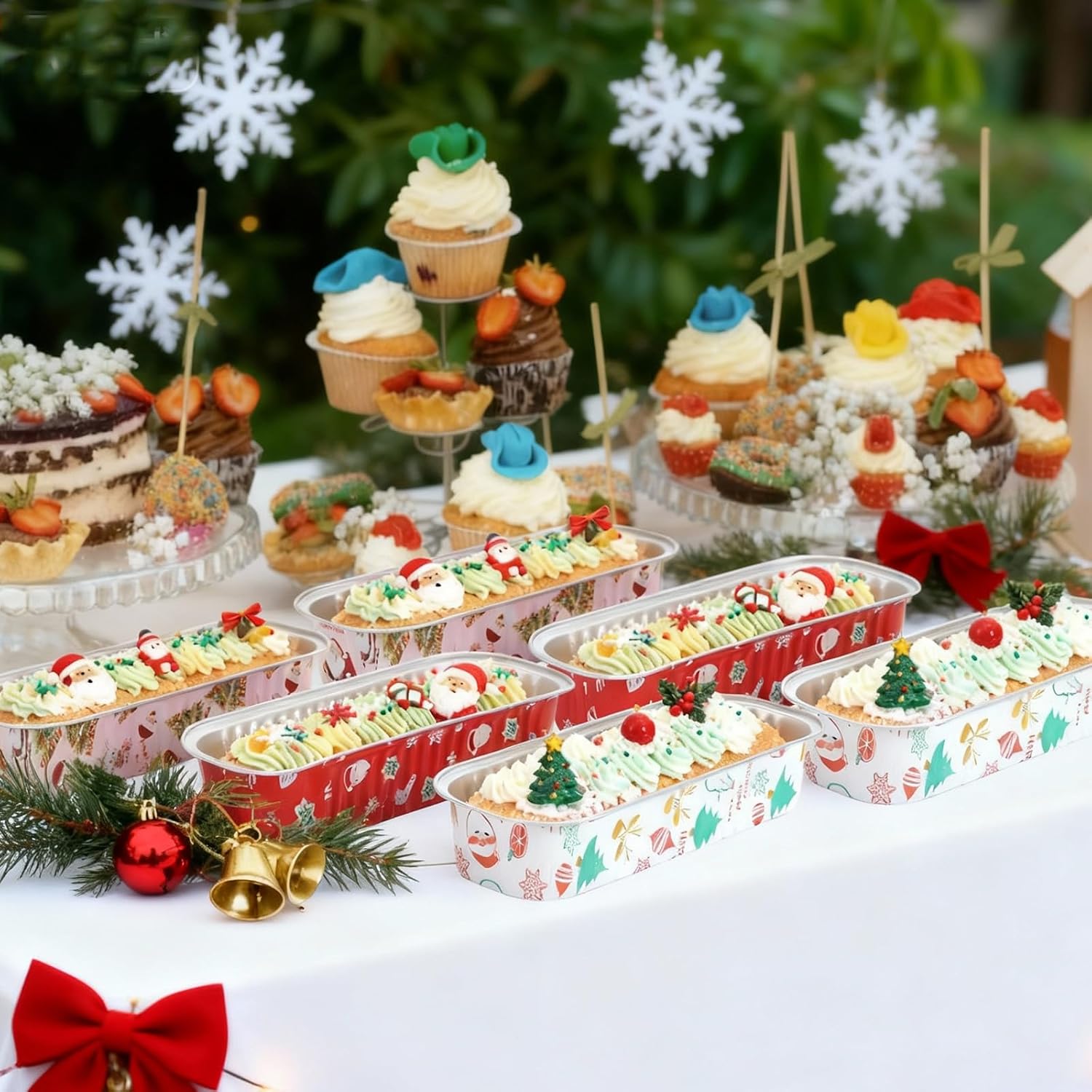 100Pack Christmas Mixcolor Mini Cake Pans with Lids and Spoons Mini Loaf Pans with Lids, 6.8Oz Aluminum Foil Pans Tins, Individual Dessert Cups Containers for Sales,Party,Picnics - Image 2