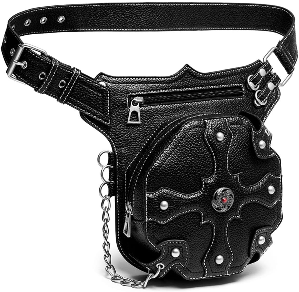 Steampunk Waist Bag Fanny Pack Fashion Gothic Leather Shoulder Crossbody Messenger Bags Thigh Leg Hip Holster Purse Travel Pouch Hiking Sport Chain Bags for Women Men