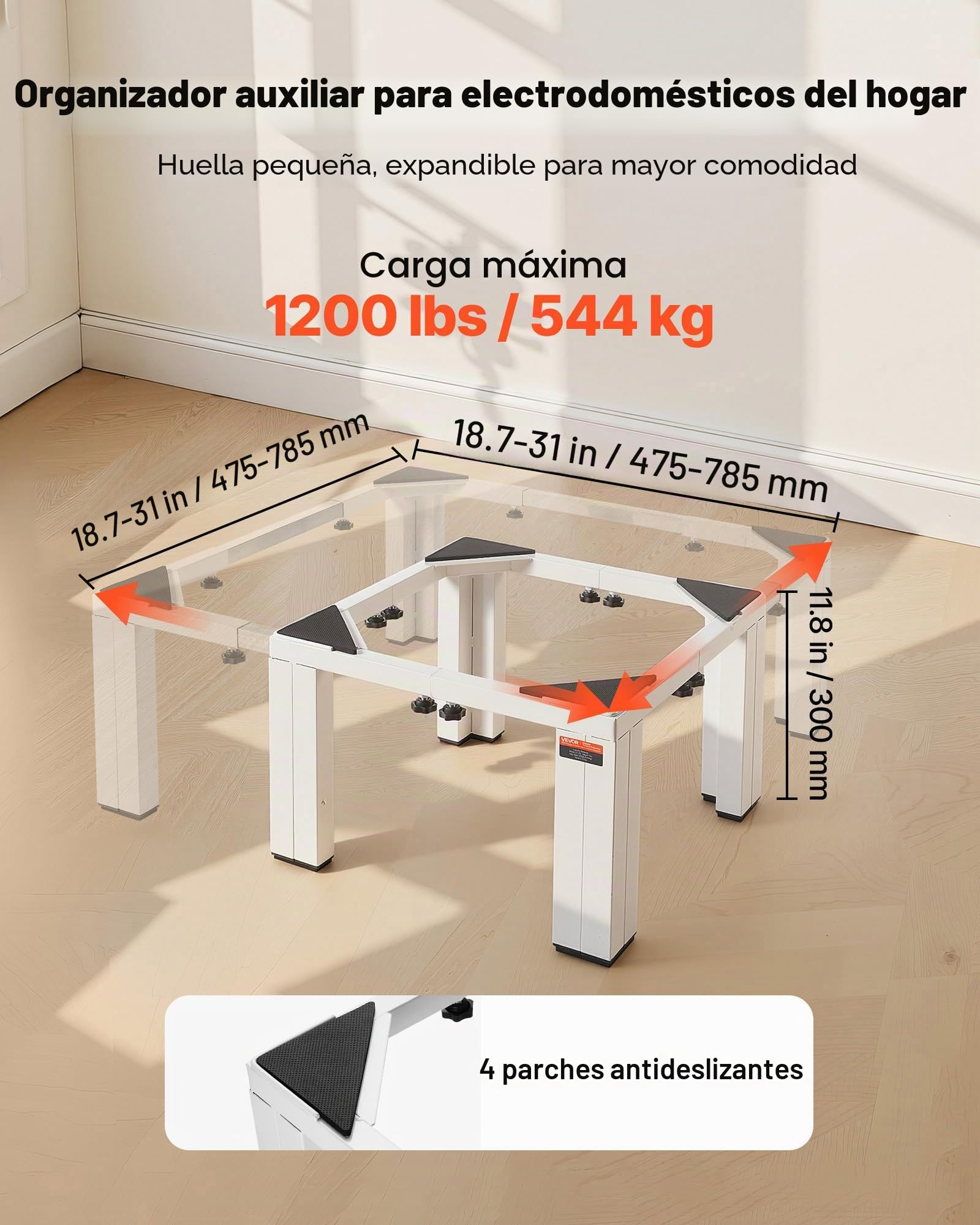 VEVOR Soporte Ajustable para Lavadora Alto de 300 mm, Base de Lavadora de Acero Resistente, Capacidad de Carga de 544 kg, Pedestal Universal para Secadora, Patas Antideslizantes, 1 Pieza, Blanco