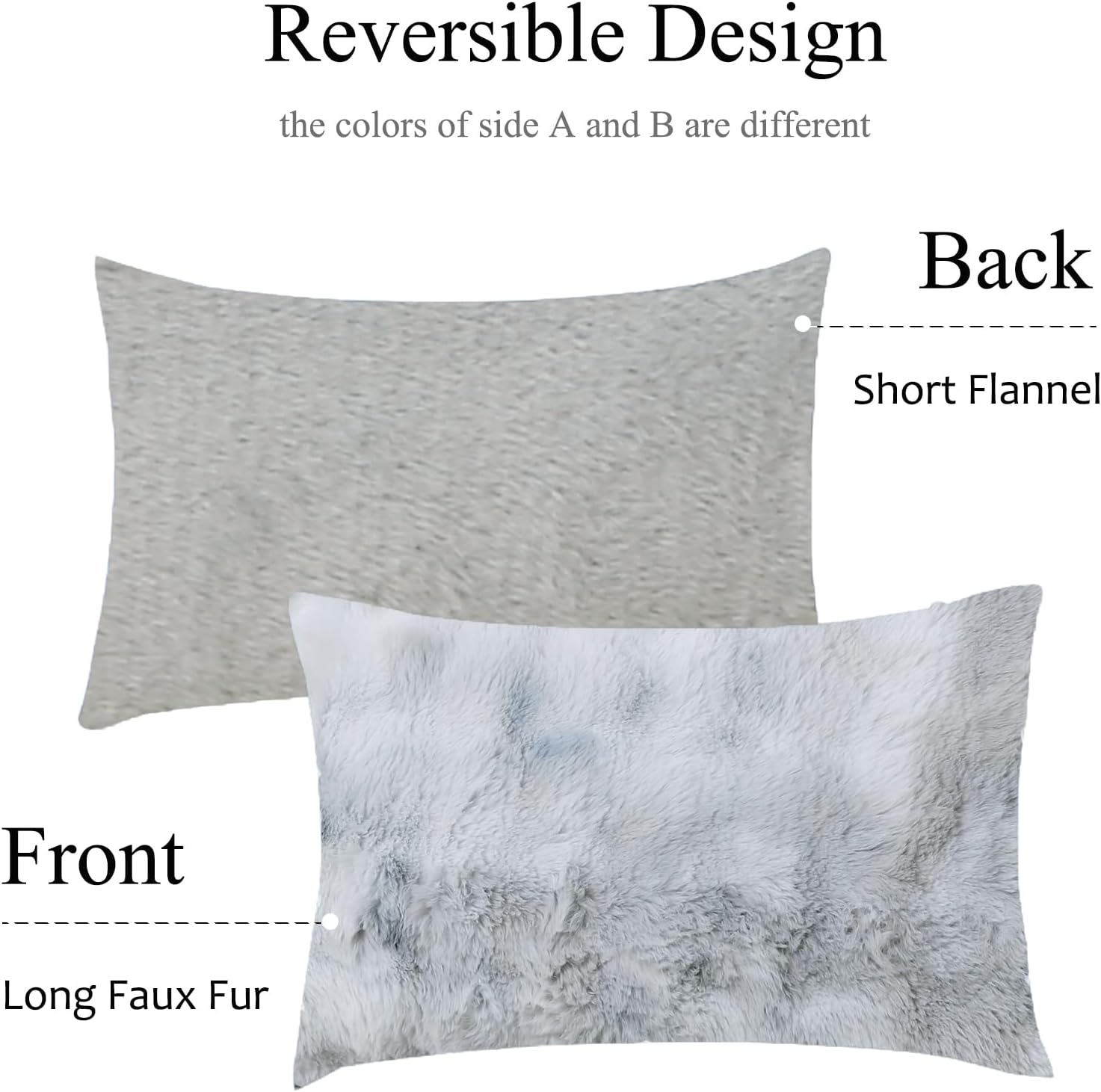 Gray Fluffy Body Pillow Cover Faux Fur Pillowcase Extra Soft Fuzzy Plush Long Pillow Cover Gradient Gray Shaggy Body Pillow Case for Couch Sofa Bed, 20 x 54 Inches