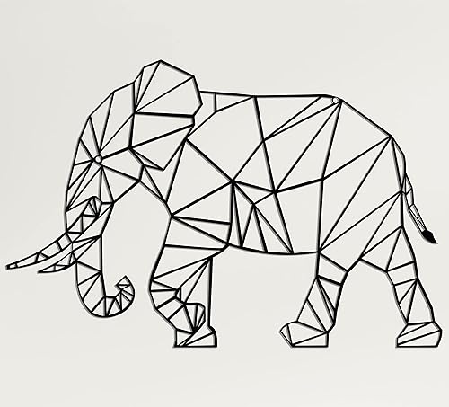 DEKADRON Arte de pared de metal, elefante geométrico de metal, decoración de pared de metal, decoración de interiores, decoración de sala de estar,