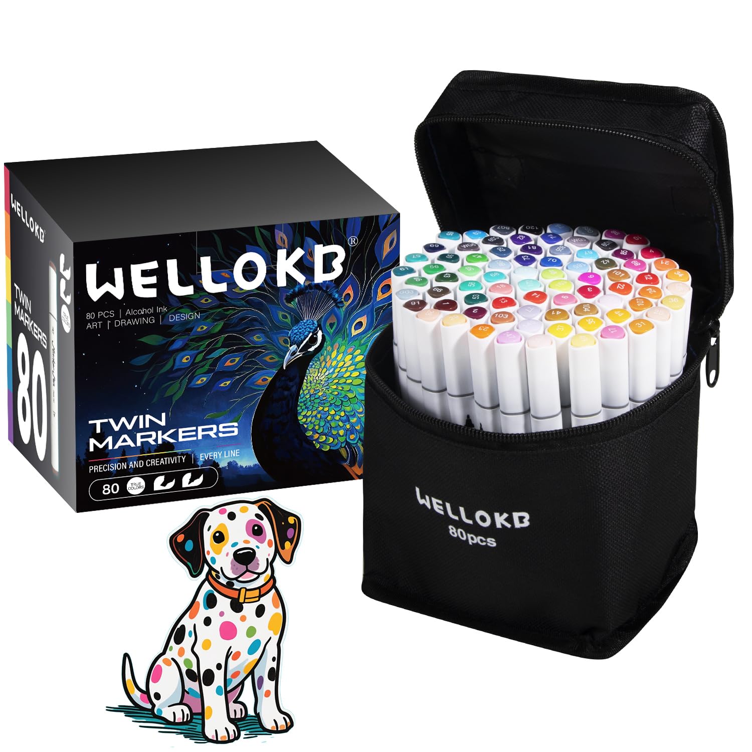 Alcohol Markers Set, 80 colors Alcohol Based Dual Tip, Broad and Fine Tip for Adult Coloring Books, Drawing, Sketching