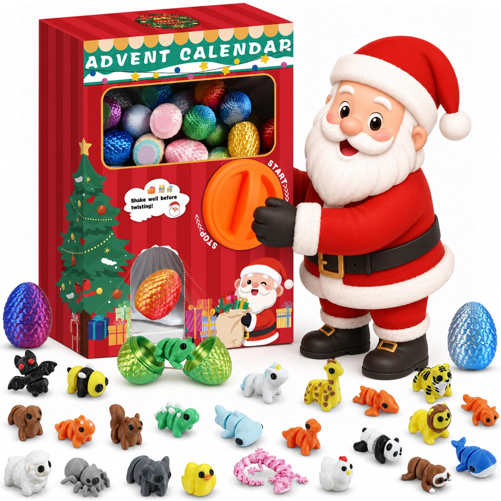2026 24 Pcs 3d Printed Animals Advent Calendar with Capsule Vending Machine