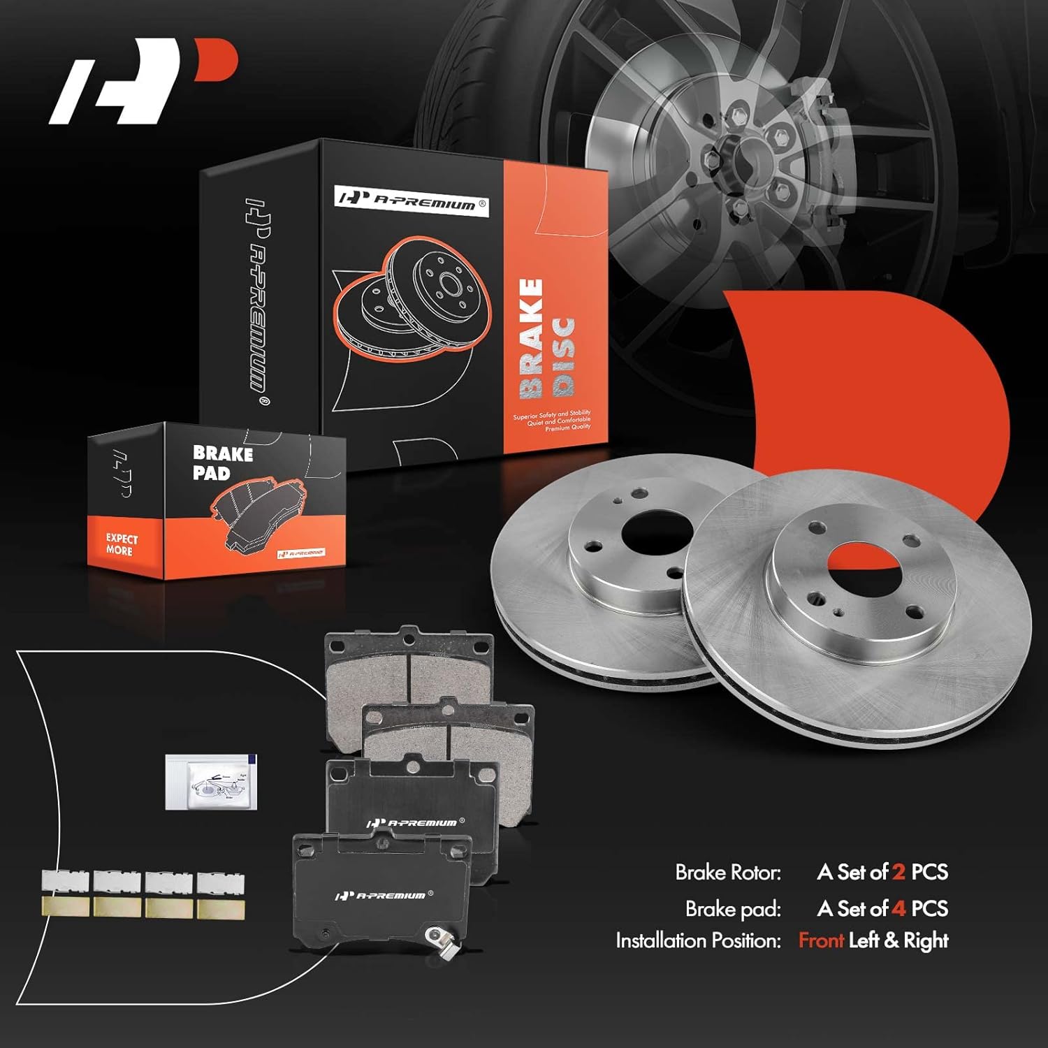 A-Premium 10.12 inch (257mm) Front Vented Disc Brake Rotors + Ceramic Pads Kit Compatible with Select Ford, Mazda and Mercury Models - Escort 91-02, Protege 95-98/90-94, Tracer 91-99 6-PC Set