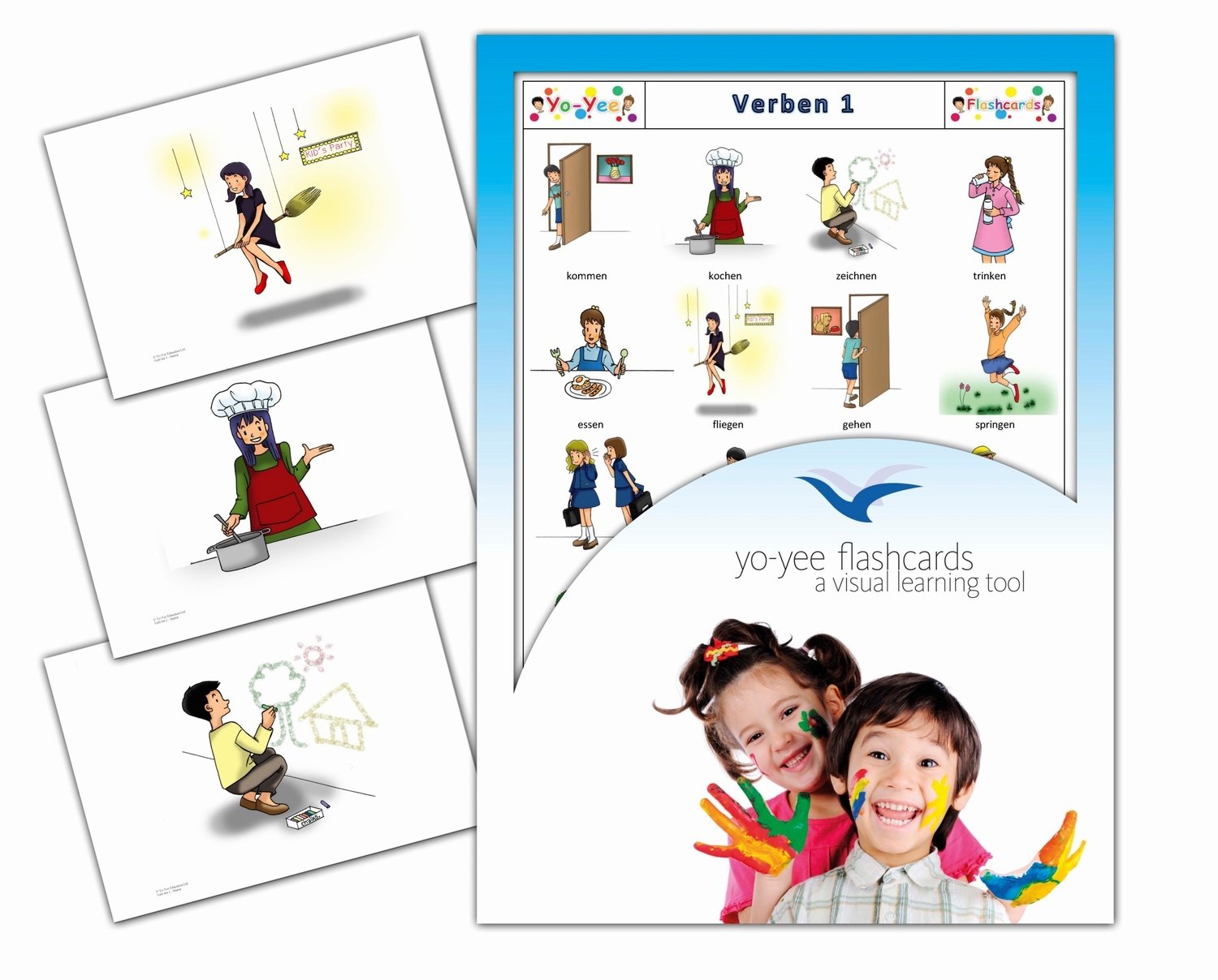 Action Words and Verbs Flash Cards in German - Bildkarten zur Sprachforderung - Verben Set 1