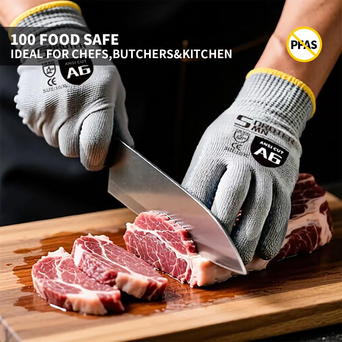 Cut Resistant Work Gloves, ANSI A6, PU Coated Palms for Flexible No Slip Grip, Food Grade, Abrasion Resistant