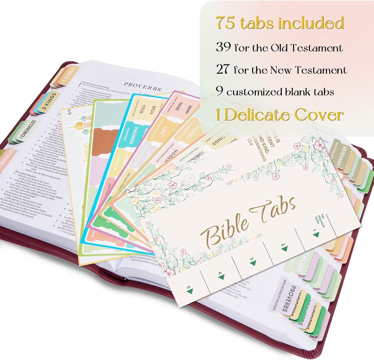 Bible Tabs with Delicate Cover, 75 Tabs with Chapter Titles and Summaries, Christian-Themed Stickers,Waterproof Laminated Bible Tabs,Bible Index Tabs,Bible Study Supplies(Boho) - Image 4