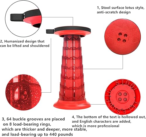 Miniatura 6 de davidamy's gift Taburete plegable mejorado portátil telescópico plegable de 6 generación, taburete retráctil con capacidad de carga de 440 libras
