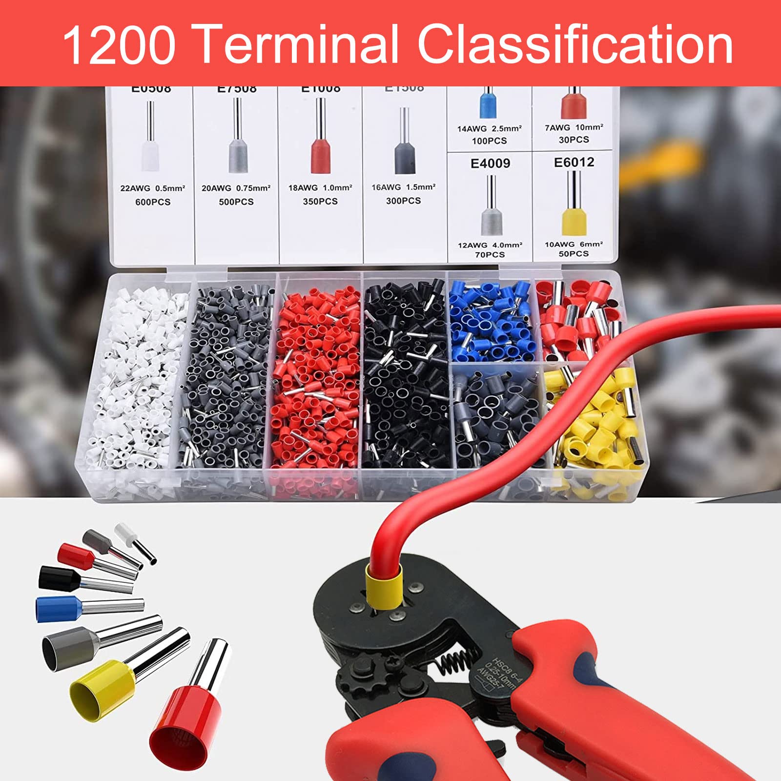 1200 Pc Electric Cable Crimping Pliers Set - 8 Types Ferrules 0.5-10 Mm² Professional Crimping Tool With Wire Stripper