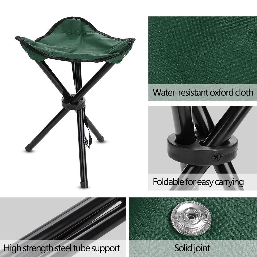 Dilwe Tripod Camping Chair Portable Folding Lightweight Stool for Outdoor Camping Fishing Picnic BBQ Foldable Chair(L-Green)