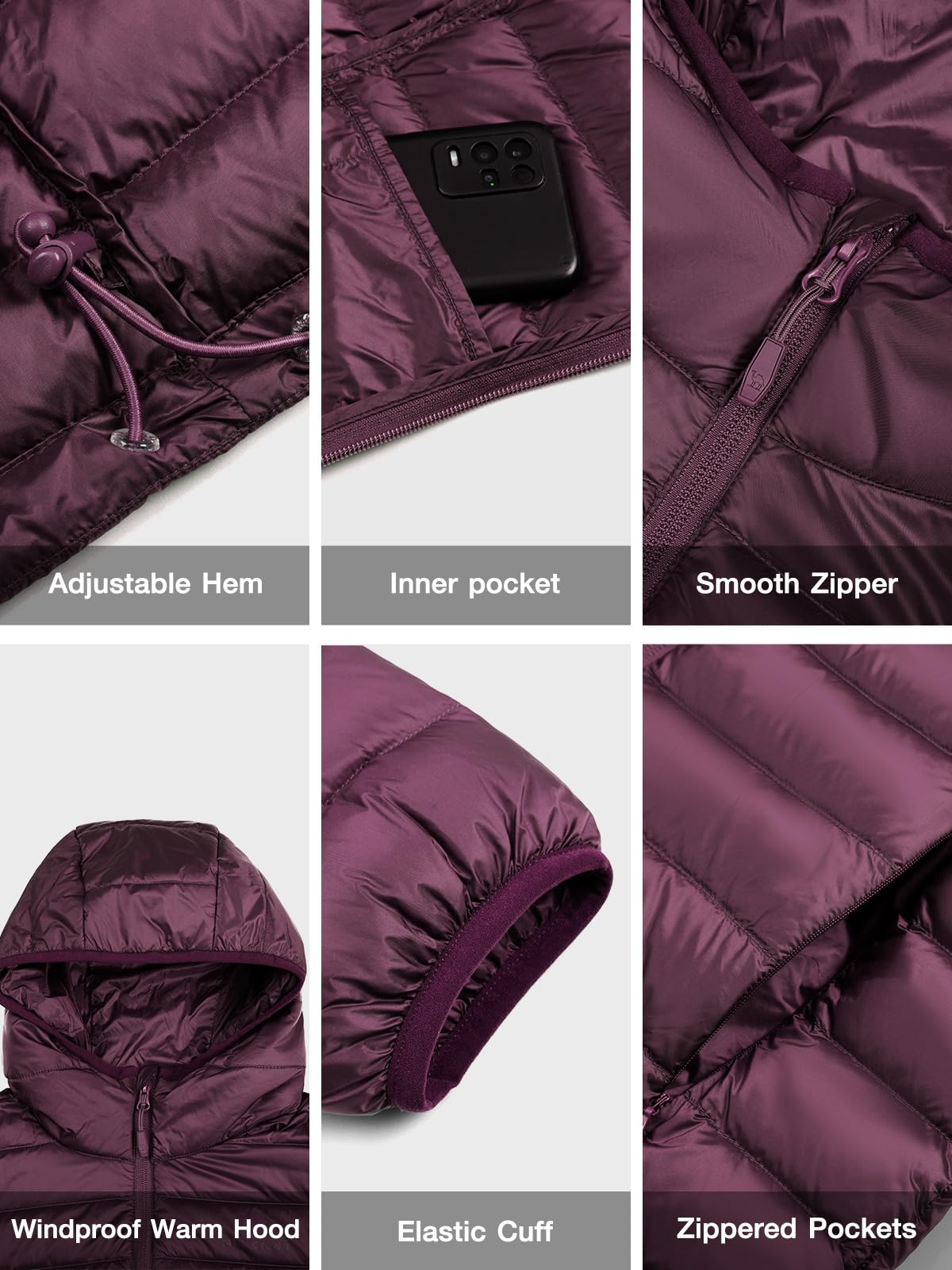 CAMEL CROWN Damen Daunenjacke mit Kapuze, verstaubar, ultraleicht, isoliert, wasserabweisend