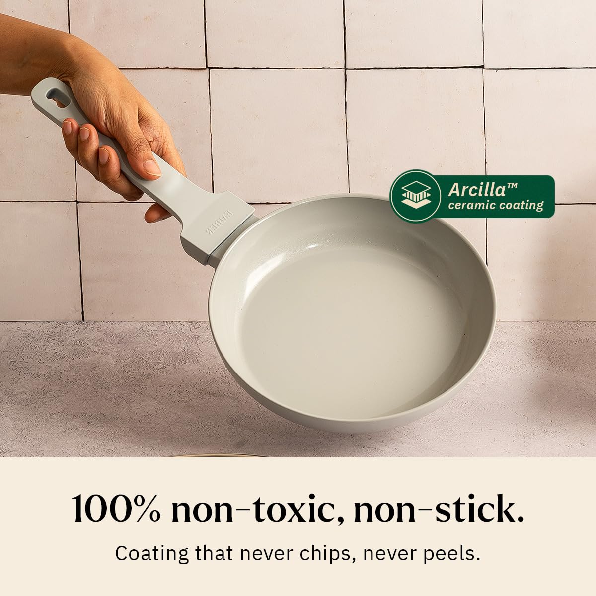 Ember Cookware Arcilla Ceramic Frying Pan 20 cm | 5-Year Warranty | 75% Less Oil Usage | Lightweight, Non-Toxic Non-Stick Ceramic Frypan | Matching Handle- Gas Compatible | ISI Certified | Grey 1