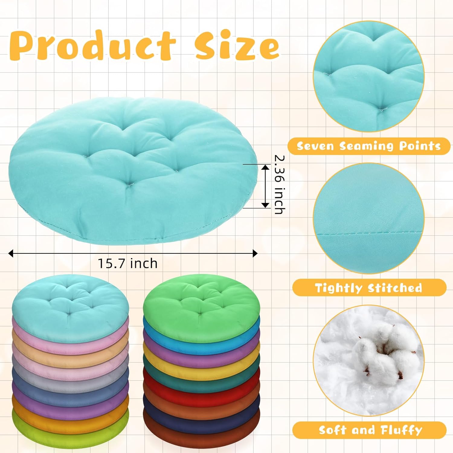 Tinideya 36 Pcs Round Floor Pillows 15.7 Inch Flexible Seating Pillows Chair Floor Cushions Reading Cushions for Kids Adults Classroom Home School Playing Supplies,18 Colors(Colorful)