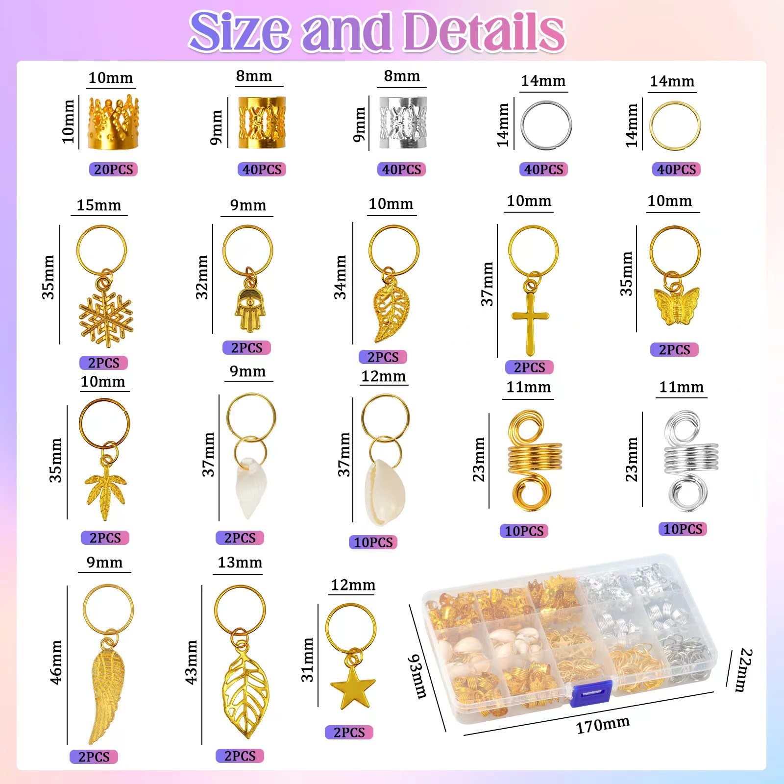 QIUMING 31 stuks haarsieraden, gouden vlecht, dreadlocks, metaal, voor haar, ringen, dreadlocks, kralen van aluminium, metaal, halskettingen van aluminium voor haar, voor mannen en vrouwen (goud