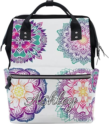 MCHIVER Flores Hojas Cactus Personalizada Bolsa de Pañales Mochila Nombre Personalizado Mamá Mochila De Enfermería Pañal Mochila De Viaje, Color03,