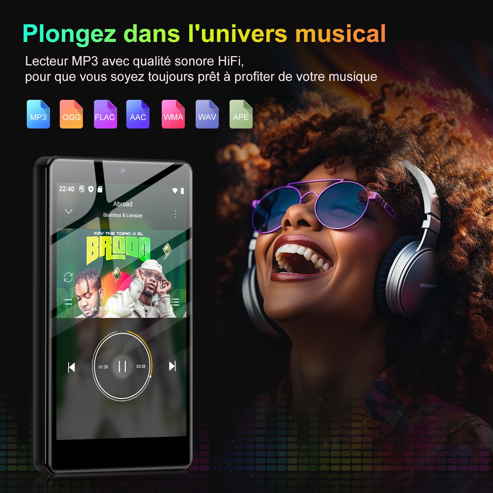 Lecteur MP3 96 Go avec Bluetooth WiFi, Lecteur MP4 4,02 Pouces avec Appareil Photo et Haut-Parleur, lecteurs MP3 Android 13 avec Spotify Kids, Audible, Deezer, Play Store