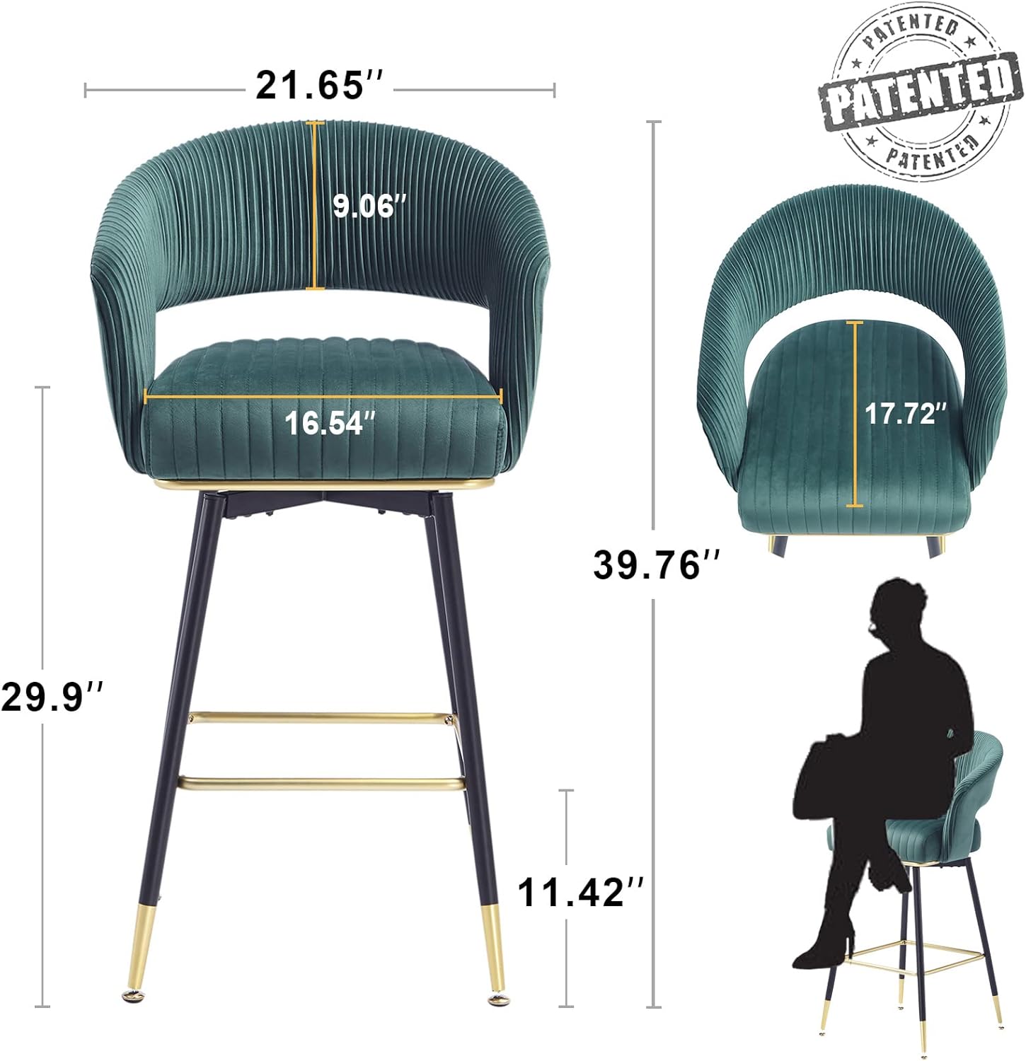 Swivel Bar Stools 40" Bar Stool with Arms Upholstered Counter Stools Pub Barstools,Green(Green)