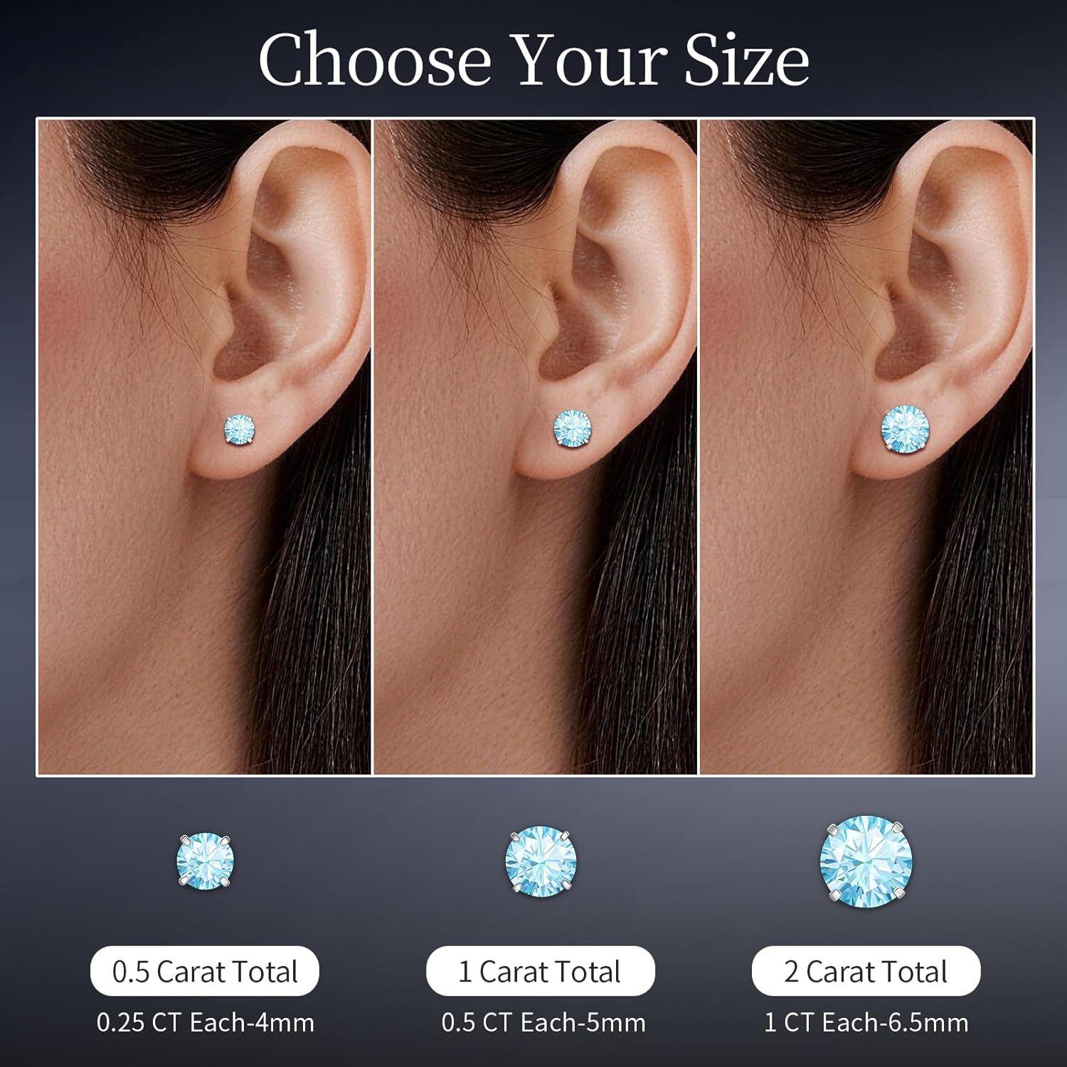 Moissanite Stud Earrings for Women & Men, 4-7.5mm Multicolor Round Cut Moissanite, Screw Back Hypoallergenic Earrings for Sensitive Ear, 18K Gold Plated Jewelry Gift, VVS Clarity