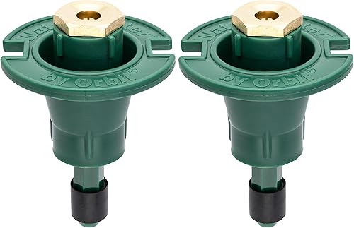 Orbit 54027 Cabezal rociador emergente de plástico con boquilla de latón, patrón completo, verde (paquete de 2)