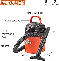 Vista 3 de Armor All® AA155 1.5-Gallon 2 Peak HP Portable Wet/Dry Vacuum, Orange
