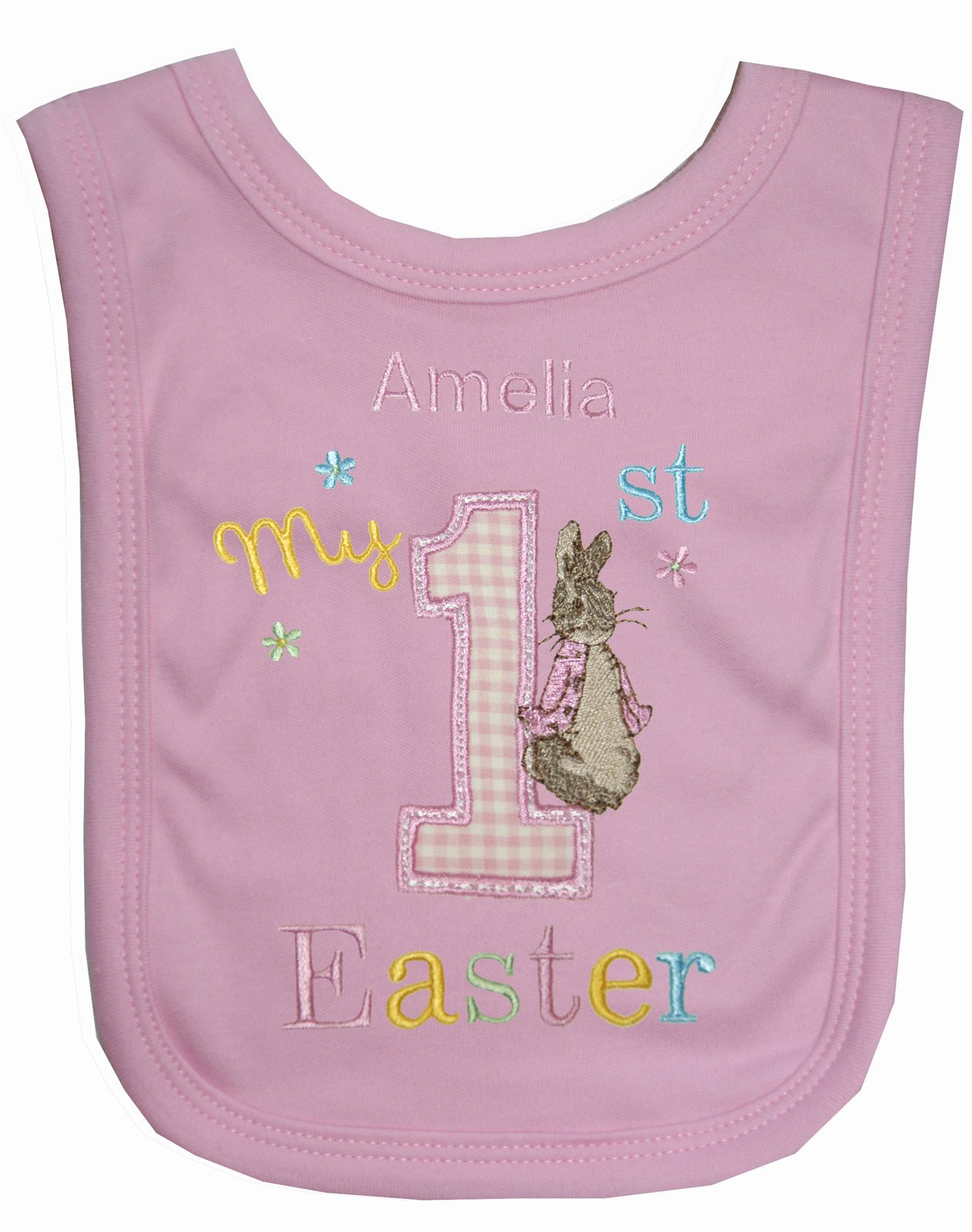 Sew Sew Special Girl’s Personalised 1st Peter The Rabbit Easter Bib. (Pink)