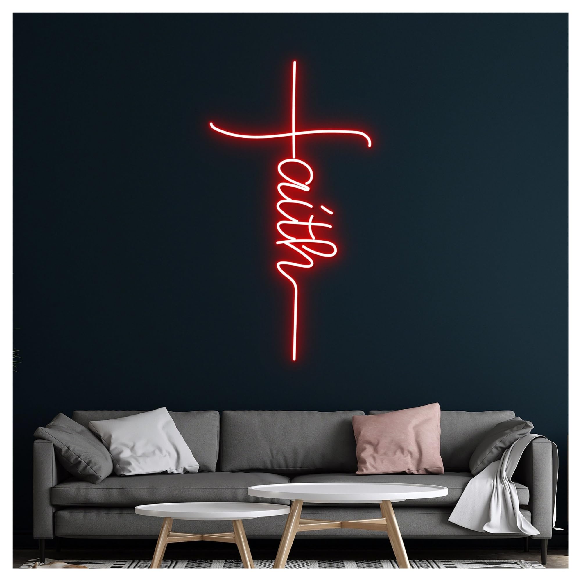 Wiszące neony artystyczne Neonowa Tablica Z Napisem "Wiara, Krzyż, Jezus", Dekoracja Ścienna Do Domu, Wesela, 50cm