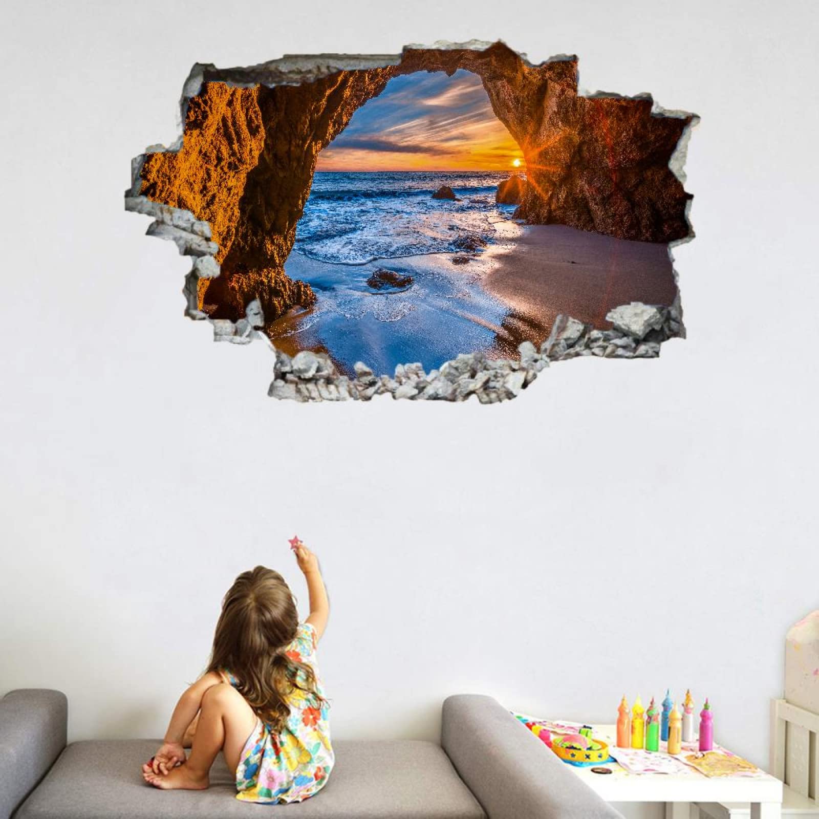 Wand Tattoo Selbst Klebend 3D Wandtattoo I Wandbild Leuchtturm  Wandaufkleber I Wandsticker Durchbruch Strand B 120 X H 80 Cm Poster  Fensterblick I Wand Deko Aufkleber Für Wohnzimmer Schlafzimmer Küche  Türaufkleber Wall, image size:1600x1600