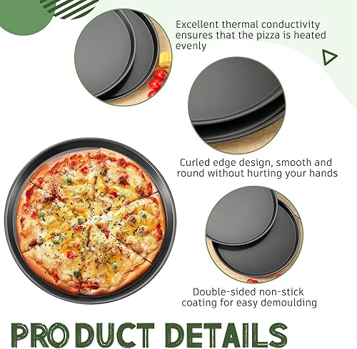 Miniatura 3 de LemonRoad 2 sartenes para microondas de 12 pulgadas, sin agujeros, antiadherente, de acero al carbono, para recalentar pizza congelada, patatas
