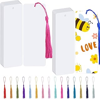 Lot de 60 marque-pages vierges en papier avec trou - Pour bricolage, artisanat, étiquettes cadeaux (blancs, 14 x 5 cm)