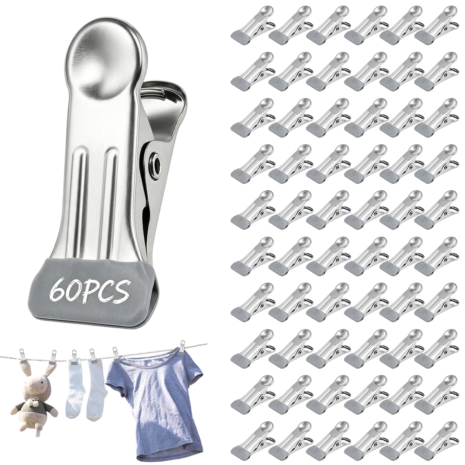 60 Pcs Stainless Steel Clothes Pegs, Non-Slip and Windproof, 5 x 2 cm