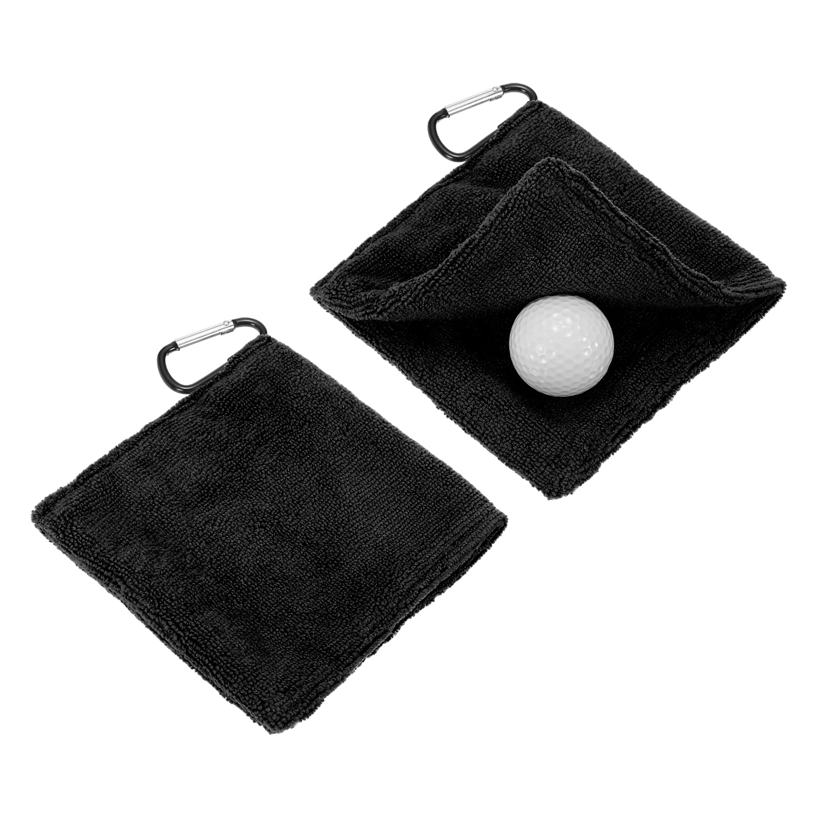 YELARXI Small Microfiber Golf Towel, Pocket Golf Ball Towel with Clip Fitting For (Bags/Carts/Clubs-Cleaning Accessories-Men/Women) 6 Inch & 2 Pack & Black