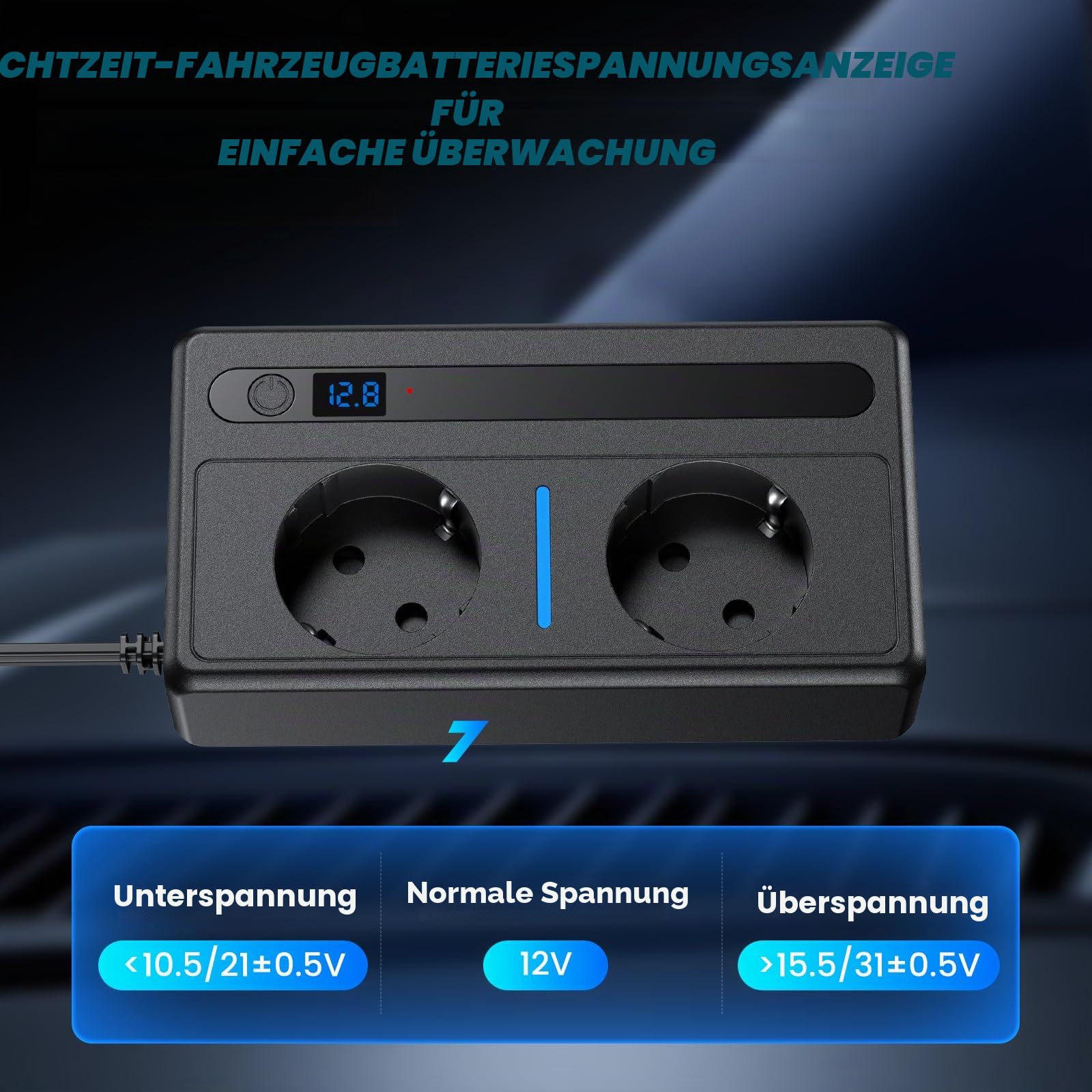 Auto Spannungswandler 300W, Wechselrichter DC 12V auf AC 230V Schnellladung Autoladegerät mit Zigarettenanzünderstecker 7-Port Ladegerät mit 2 Steckdosen 2 USB-Anschlüsse 2 Typ-C-Anschlüsse