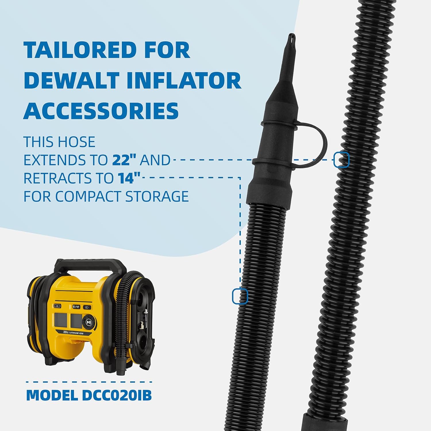 N582637 14” Air Inflator Hose Replacement with Safety Tips, Compatible with DeWalt DCC020IB, N769086 Air Compressor, Inflators, Tire Pump & Vacuum Accessories, Hose Assembly for DeWalt Inflator Parts