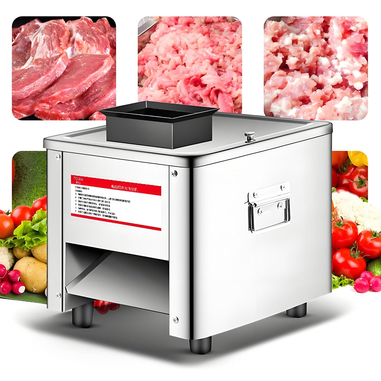 Affettatrice Commerciale,200kg/H in Acciaio Inox per Affettare,Tagliare a Strisce e Cubetti,Fleischschneider per Carne e Verdure,Diametro Lama 85mm,Spessore Lama: 3.5mm