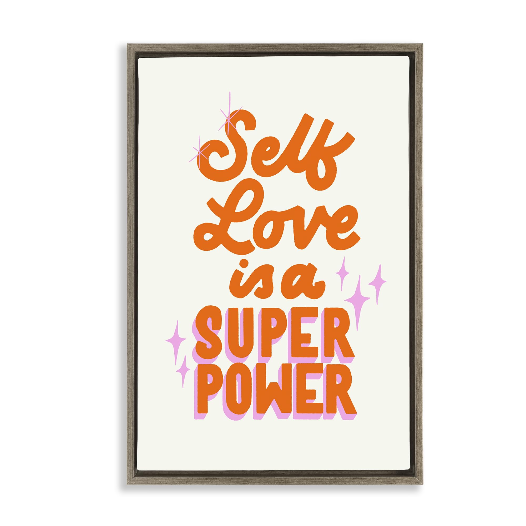 Stupell Industries 'Self Love Is Superpower', Floating Frame Canvas Art, Brown, 17 x 25 Inches, Easy to Hang and Sturdy, Made in USA, by Indira Prieto | IndySign