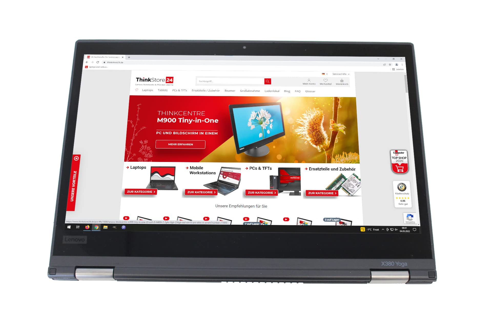 A-Ware Lenovo Thinkpad X380 Yoga Core i5-8250U 8GB 256GB SSD 13,3'' Touchscreen FullHD IPS (Generalüberholt), schwarz