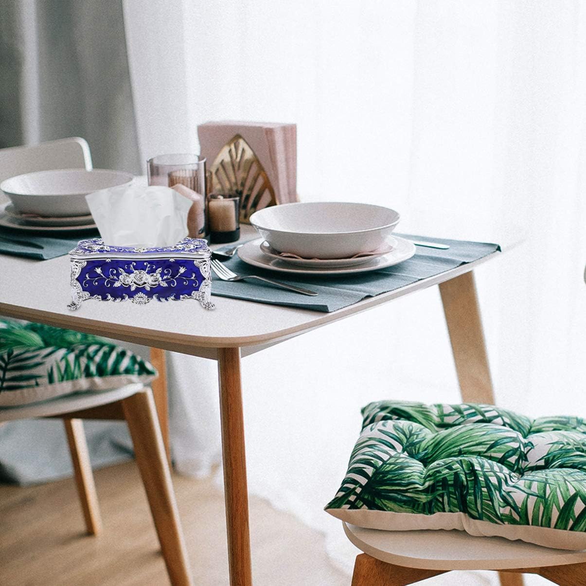 Cabilock European Style Napkin Holder Tissue Box Cover with Rose Pattern Removable Lid Rectangular Design for Bathroom Home Office Car Easy Napkin Access