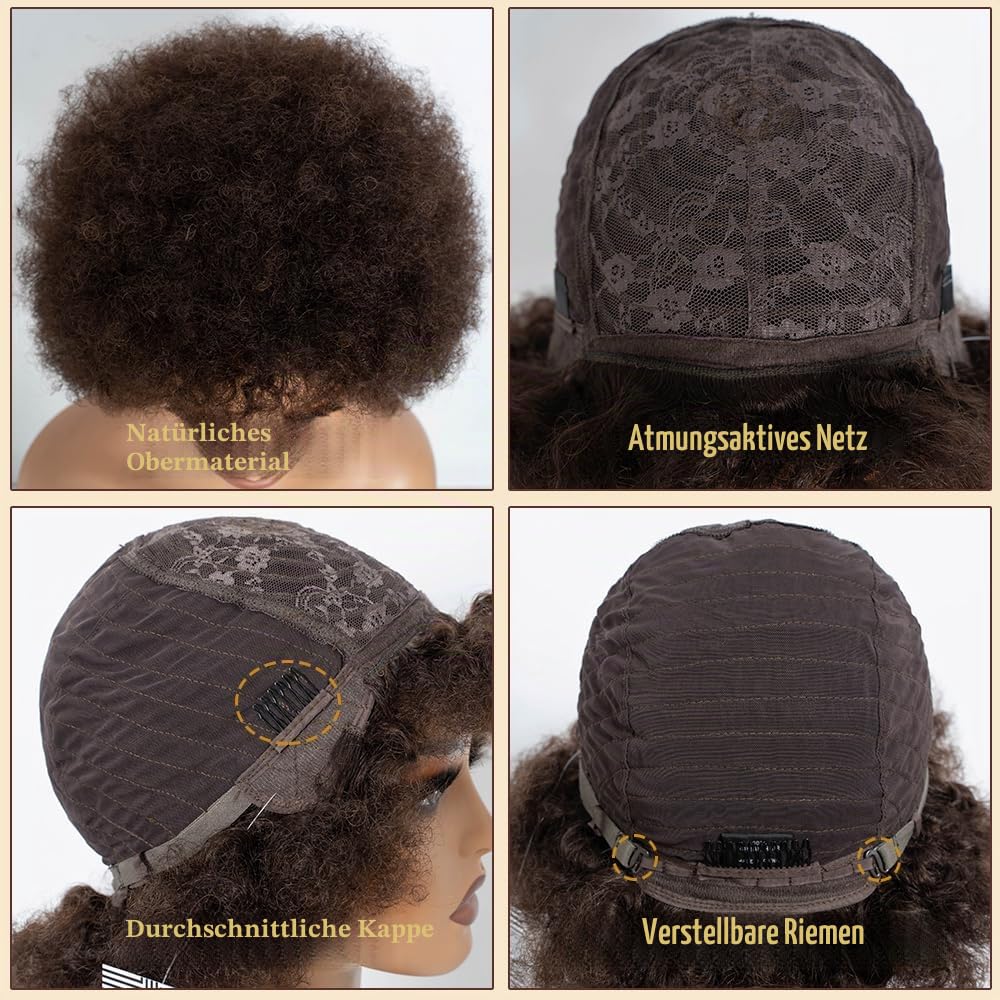 Afro Echthaar Perücke Damen Human Hair Wigs for Black Women Kinky Curly Short Glueless Wig (2, 10 inches)