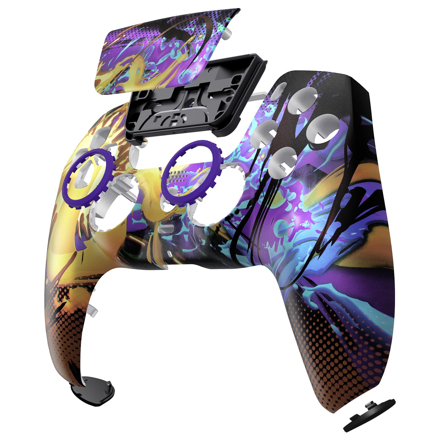 eXtremeRate Luna Cover per ps5 Controller Joystick,Shell Frontale Touchpad Ricambio,Scocca Ridisegnata&Anelli per ps5 Joypad BDM 010/020/030/040/050-Combattimento Schizzato