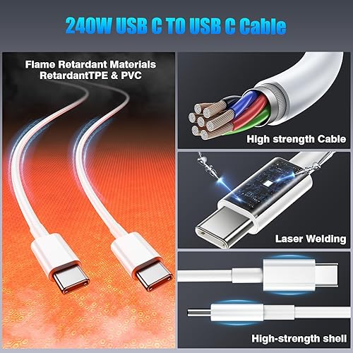 Miniatura 4 de Cable USB C a USB C, Carga Rápida de 240W 333 Pies Paquete de 3 Cable Cargador Tipo C, Cable Cargador de Teléfono USB C para iPhone 17 16 15 Pro Max