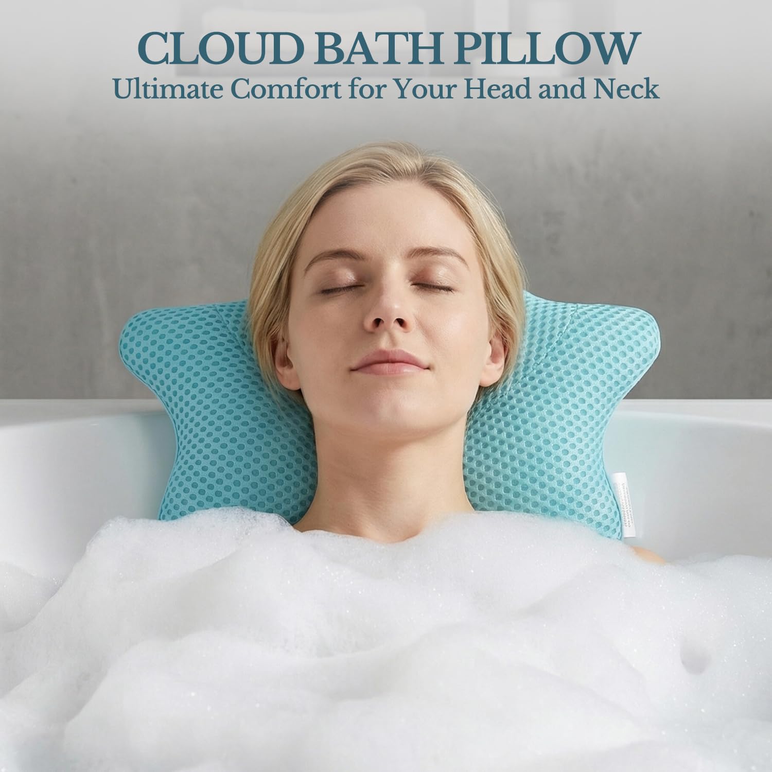Non Slip Bath Pillow with 4 Suction Cups, Quick-Drying Air Mesh