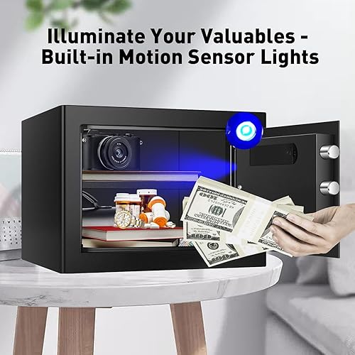 Miniatura 7 de Caja de seguridad ignífuga pequeña de 1.2 pies cúbicos para uso doméstico, resistente al fuego, impermeable, con cerradura de combinación digital,