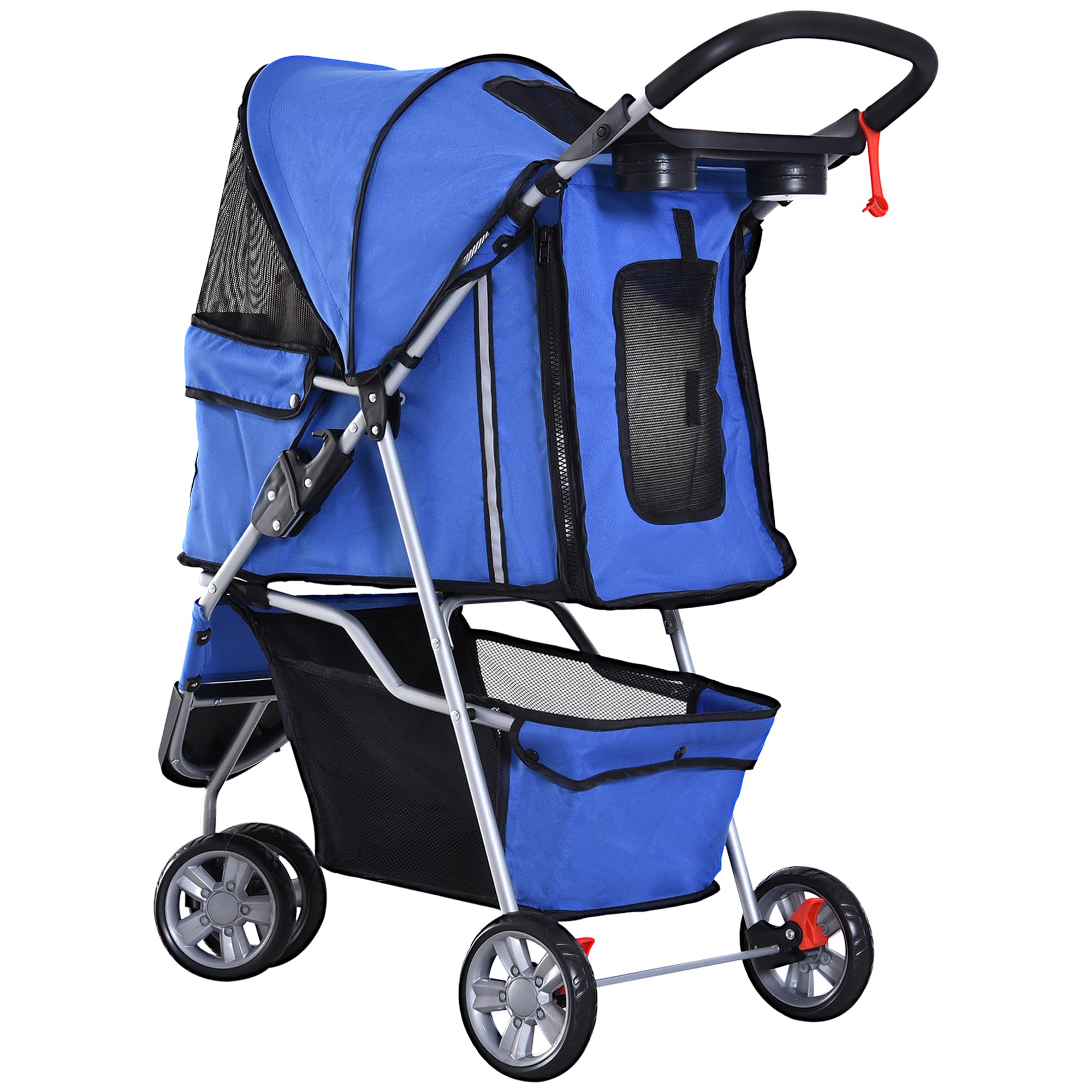 PawHut Passeggino per Cani Pieghevole Carrello per Animali Domestici Carrello Carrozzina Blu 75 x 45 x 97cm