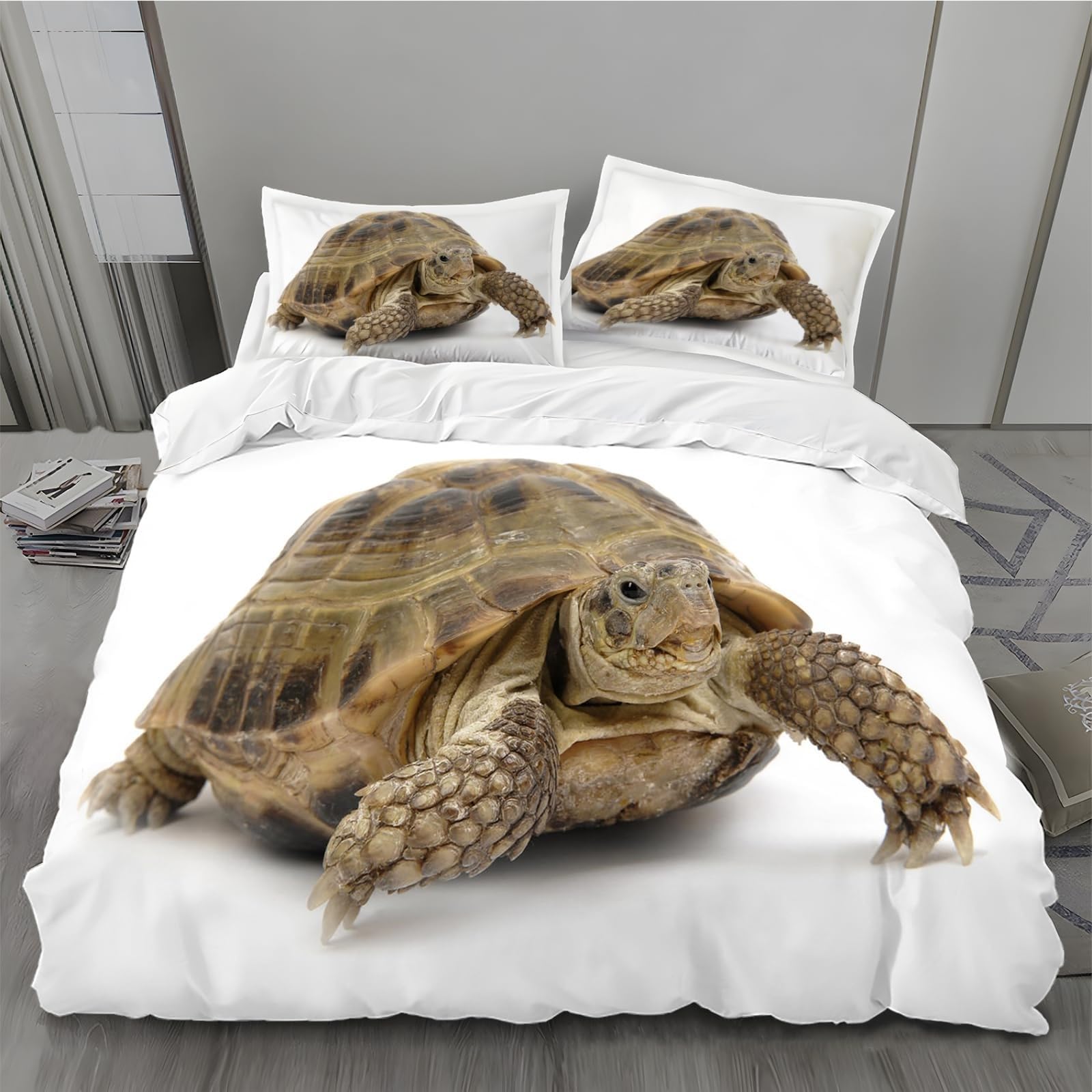 Housse de couette 240x260 tortue lavable sans repassage pour grand lit double