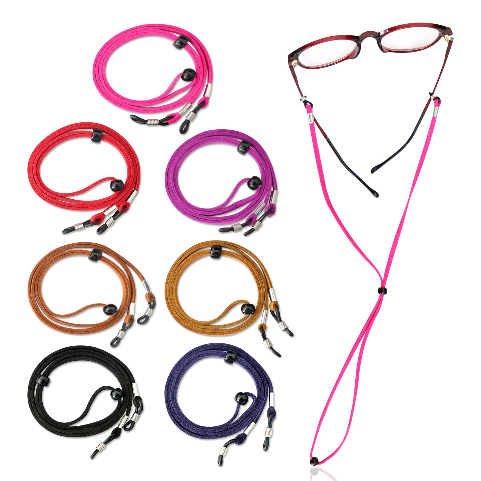 Hanyousheng Cordones para Gafas, 7 Piezas Cordón de Gafa, Cuero PU Correa de Gafa, Multicolore Cordón Universal para Gafas, Adecuado para Gafas y Gafas de Sol