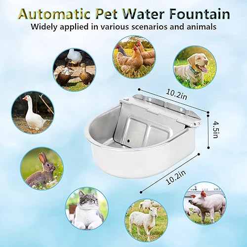 Miniatura 6 de BWOGUE Dispensador automático de agua para perros, cuenco de agua automático para perros de 1 galón con válvula de flotador, dispensador de acero