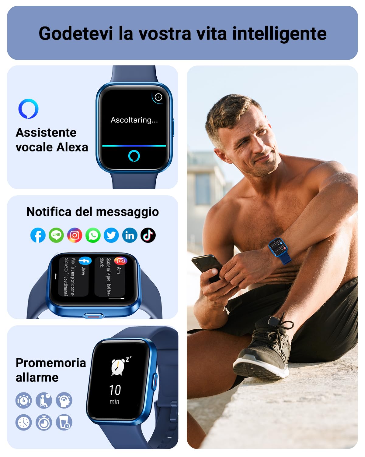 Tensky Orologio Smartwatch Uomo Donna 1,8" Smart Watch con Rispondi/Fai Chiamate, Alexa Integrata, 110+ Sport, Contapassi Monitoraggio Sonno SpO2 Frequenza Cardiaca, Impermeabile IP68, per Android iOS