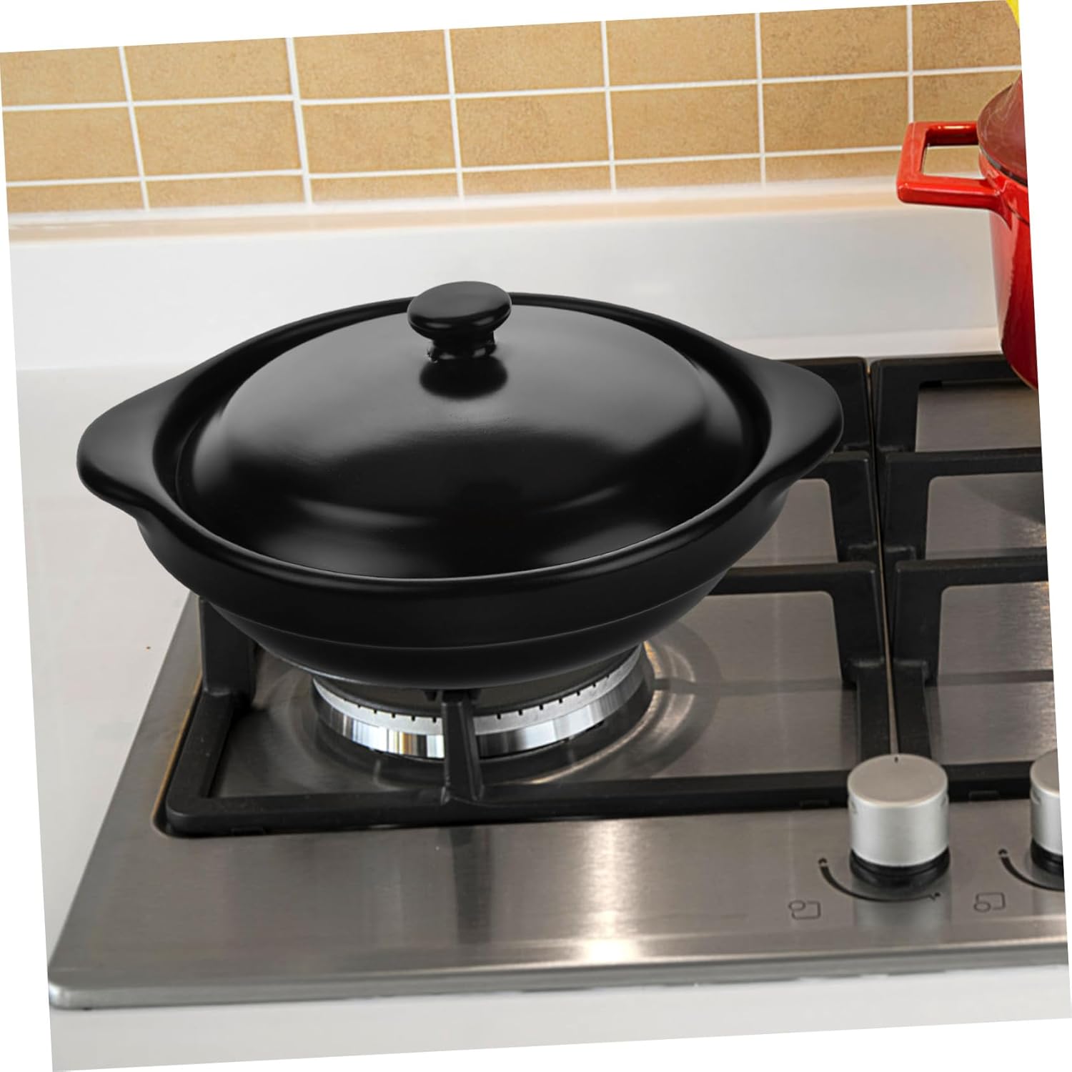 VICASKY Heat Resistant Ceramic Casserole Pot with Lid for Braised Chicken Soup and Bibimbap Cooking Non Crack Ceramic Stew Pot for Home and Restaurant Use Easy to Clean and Stable Material