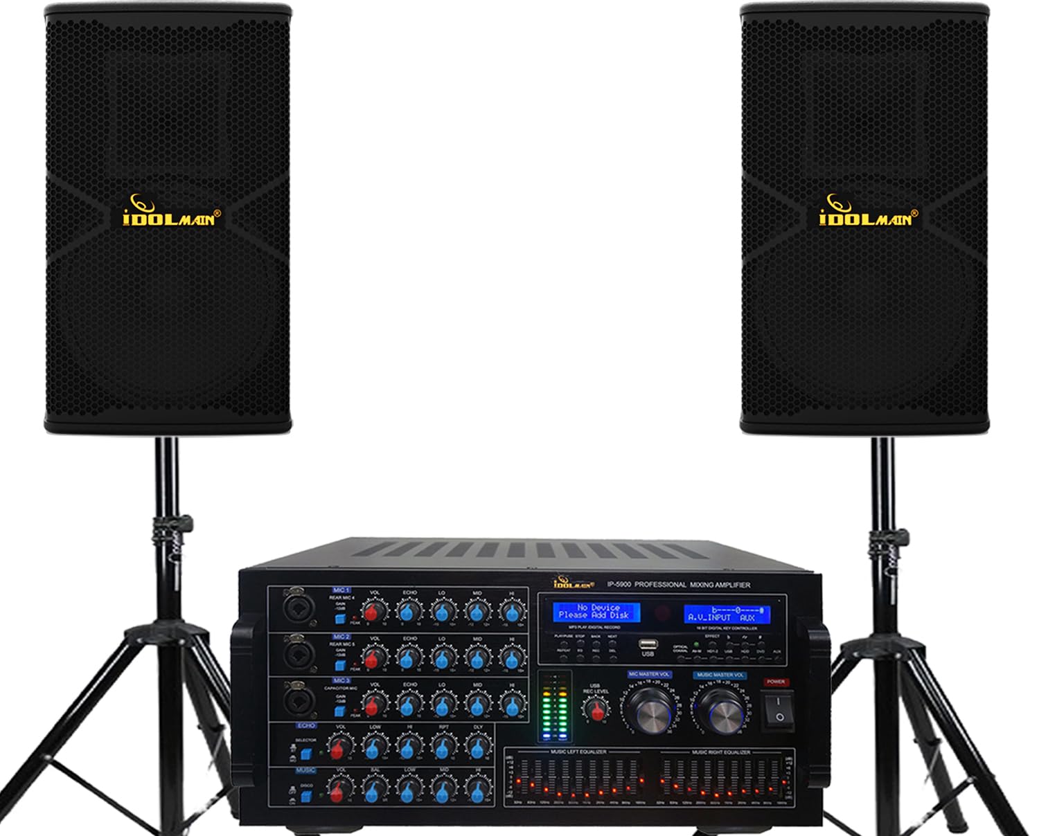 IDOLmain 6000W Professional Karaoke Mixing Amplifier with Bluetooth/Equalizer/HDMI Plus 1800W Speaker Karaoke System